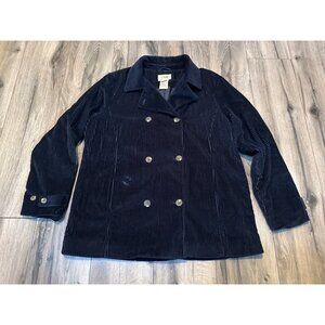 L.L.Bean Womens Double-Breasted Corduroy Jacket Large Navy Blue